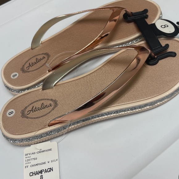 NWT Atalina Flip Flop Sandals Champagne With Silver Glitter Assorted Sizes - Picture 2 of 6